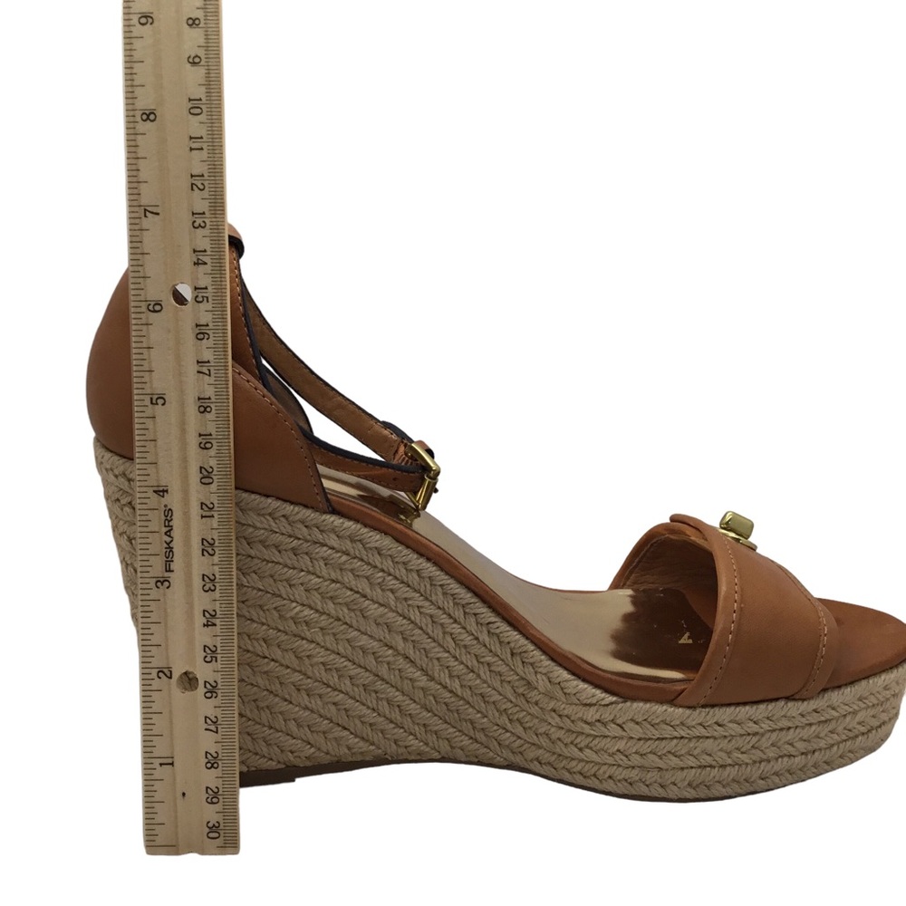 Coach Wedge Adjustable Ankle Straps Sandals Tan Leather trim Size 10B - Picture 3 of 12